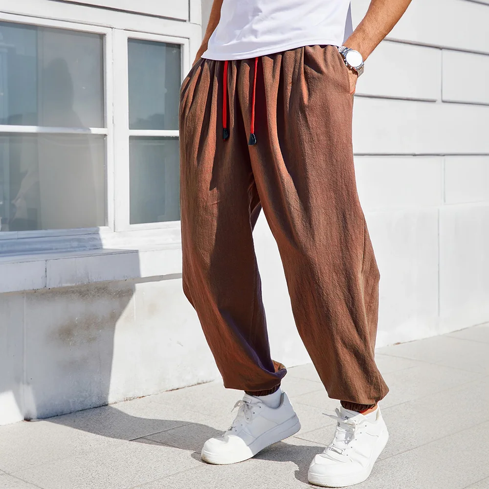 

Cotton Linen Harem Pants for Men Casual Trendy Cozy Breathable Trousers Loose Fit Solid Color Sweatpants Male Long Pants