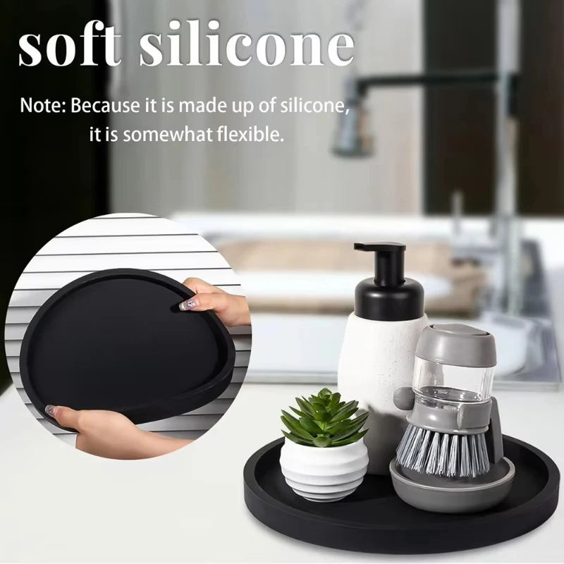 Round Silicone Bathroom Tray, Kitchen Countertop Organizer, Coffee Table Decoration