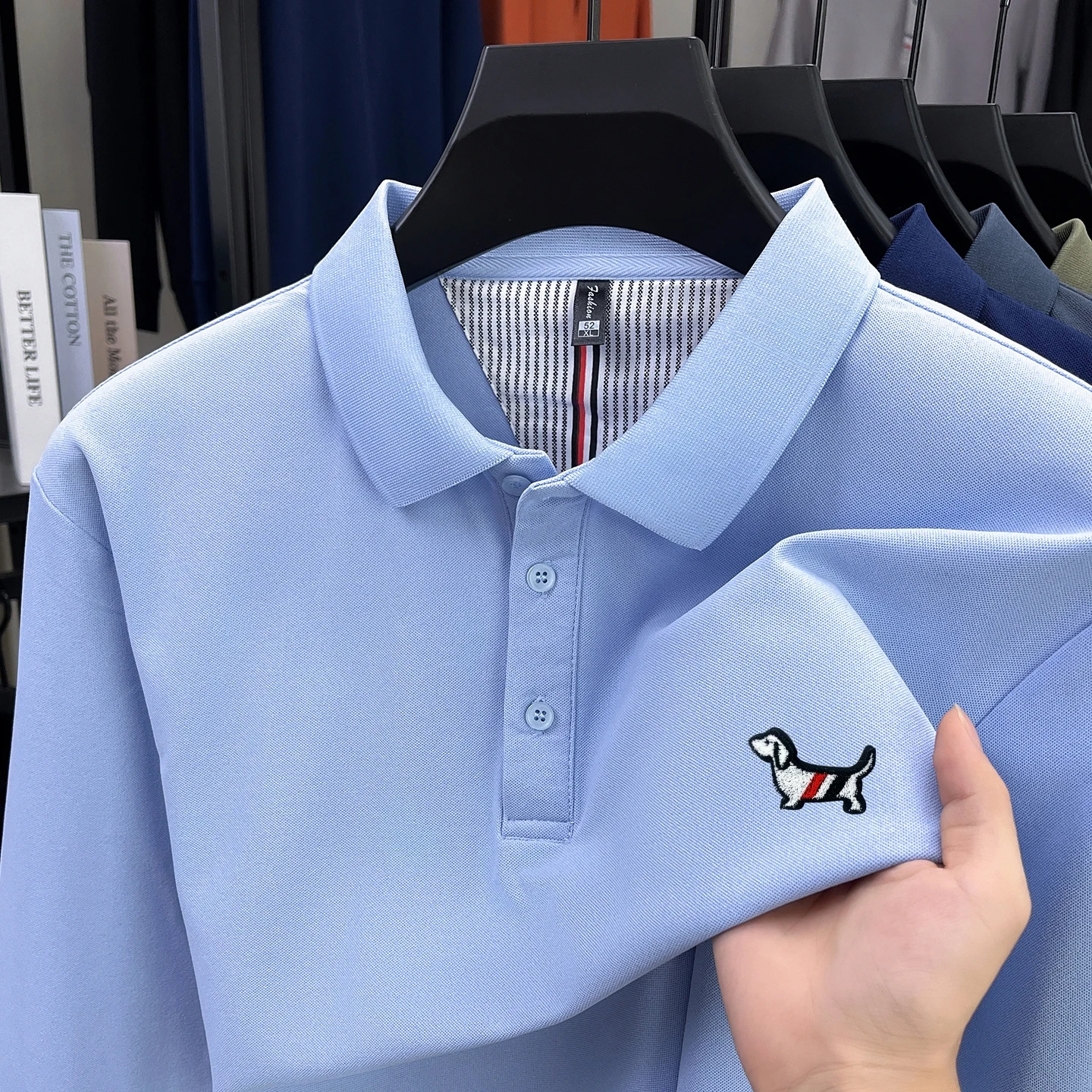

Hot Sale Luxury Design Men's Polo Shirt Dog Embroid Long Sleeve Spring Autumn Lapel T-Shirt New Casual Soft Fashion Menswear Top
