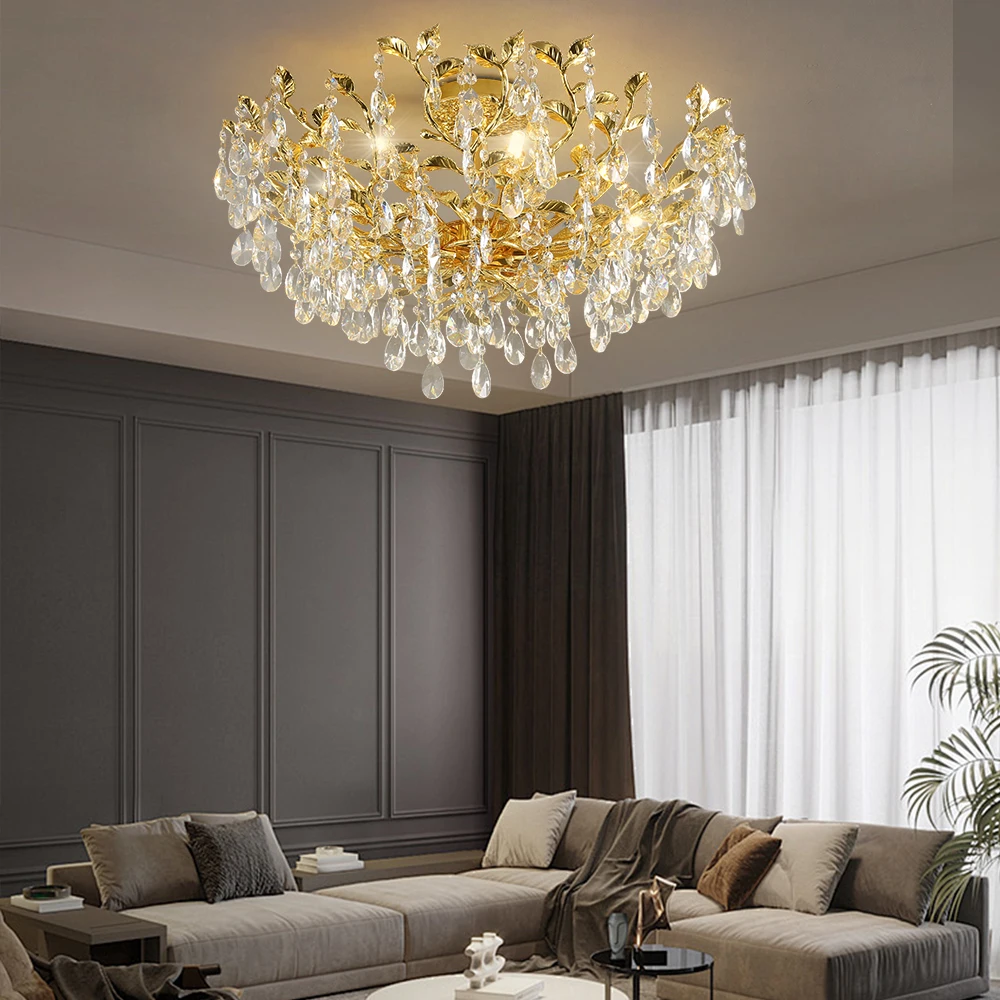 Modern Gold Crystal Chandelier- Luxury Round Ceiling Light for Bedroom, Living Room