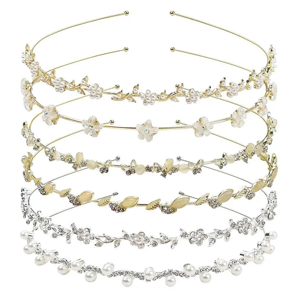 Crystal Rhinestone Headband Pearls Hairband Women Bridal Wedding Tiara Hair Accessories Crown Headband Headwear