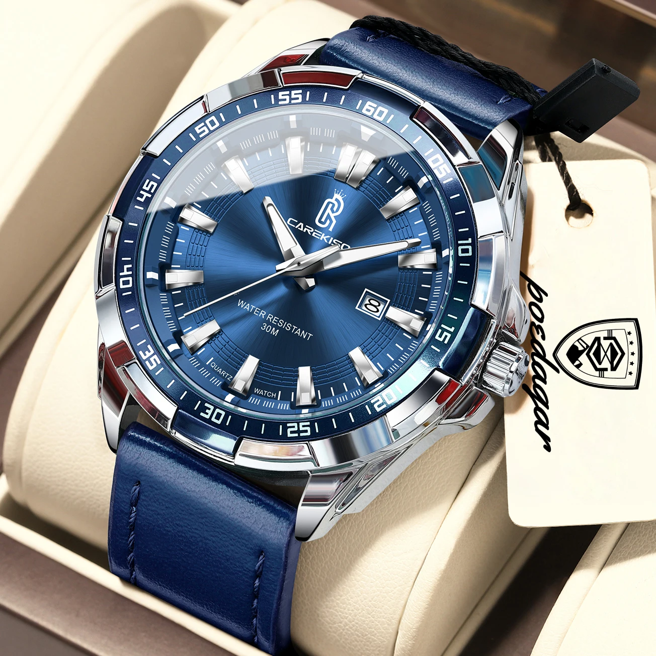 

CAREKISO Fashion Men's Watch Waterproof Luminous Date Luxury Men Wristwatch Sports Leather Quartz Business Watches For Man Reloj