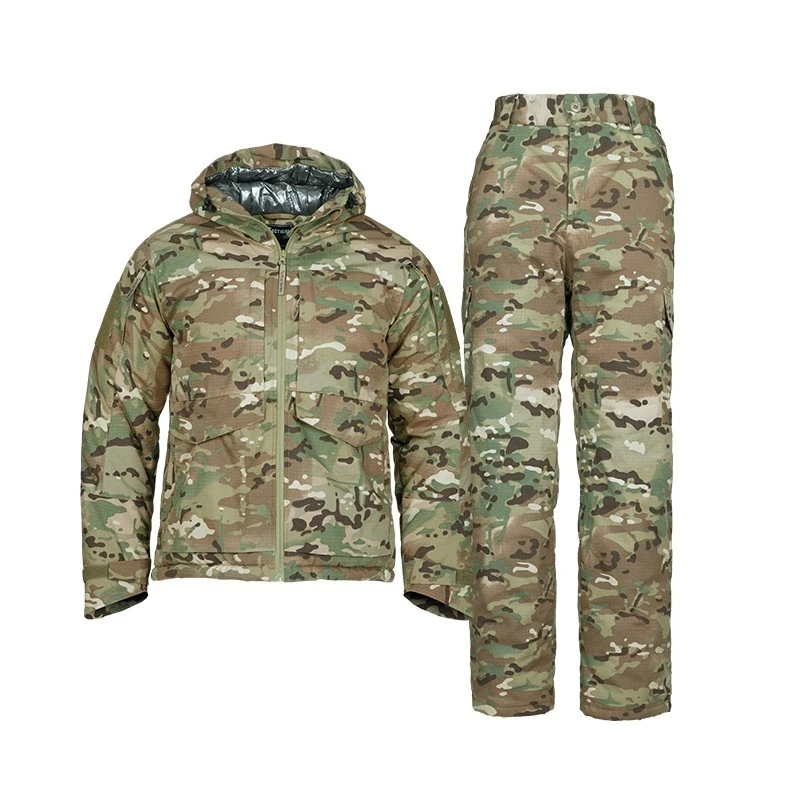 Mens Heat Reflection Camouflage Tactical Cotton Jacket Outdoor Cold Proof Warm Wear Resistant Coat