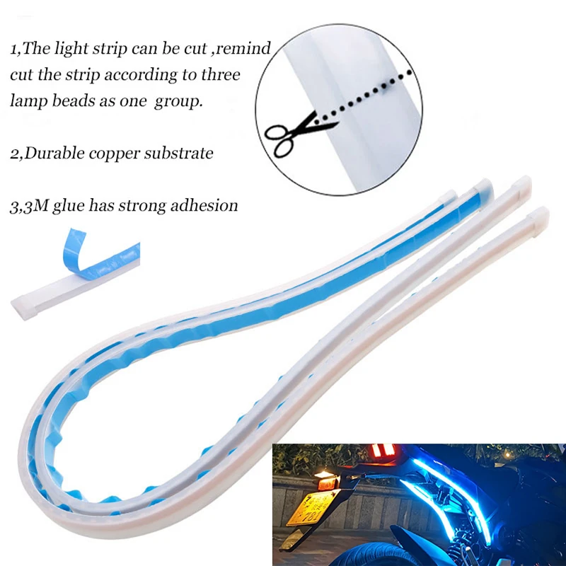 2Pcs Motorcycle Turn Signal Lamp LED Daytime Running Lights Tail Light DRL Waterproof Decoration Strip Motor Brake Flowing Light