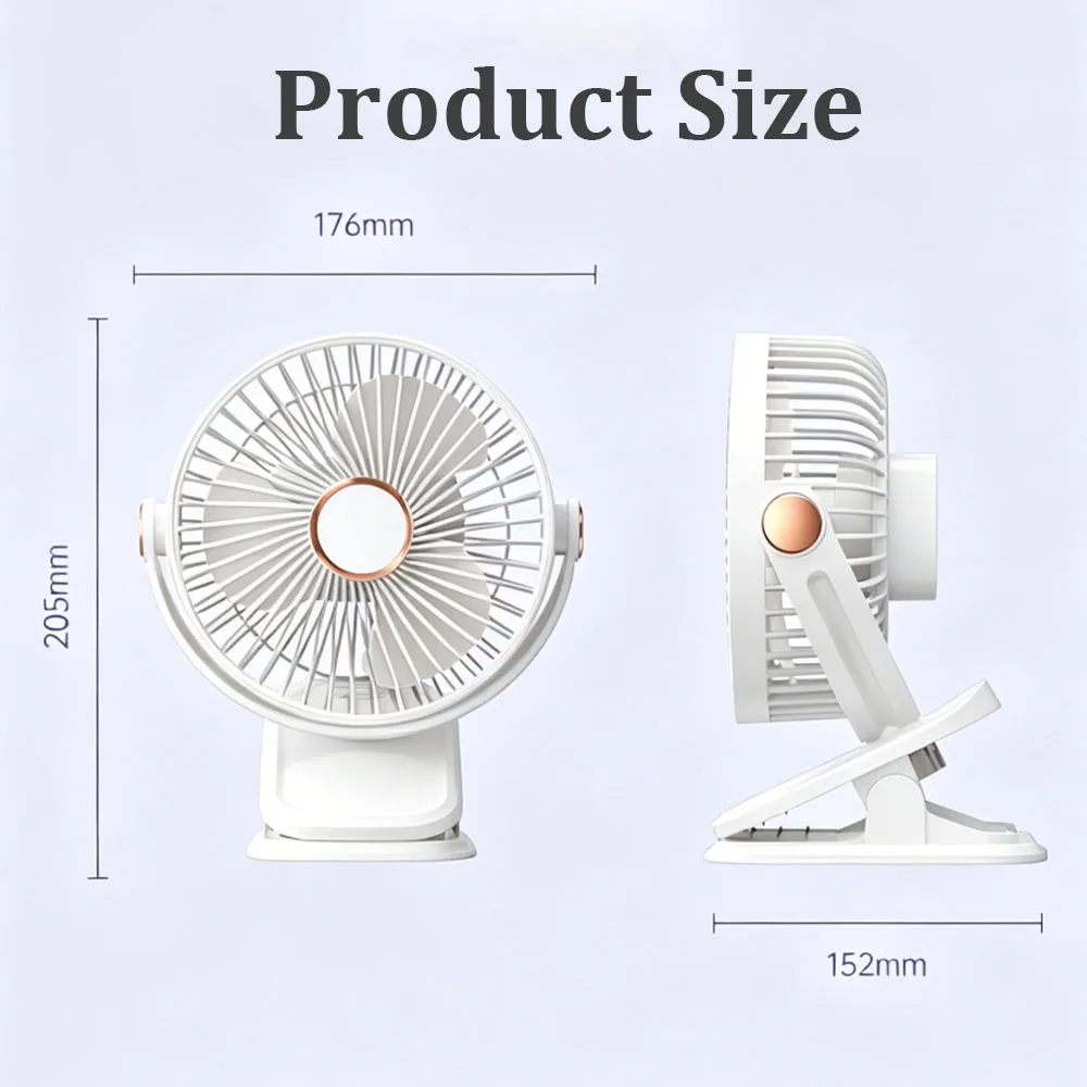 Portable Clip On Fan, 5 Speeds 360° Rotatable Mini Desk Fan with Night Light, USB Rechargeable Personal Fan for Home Office view 2