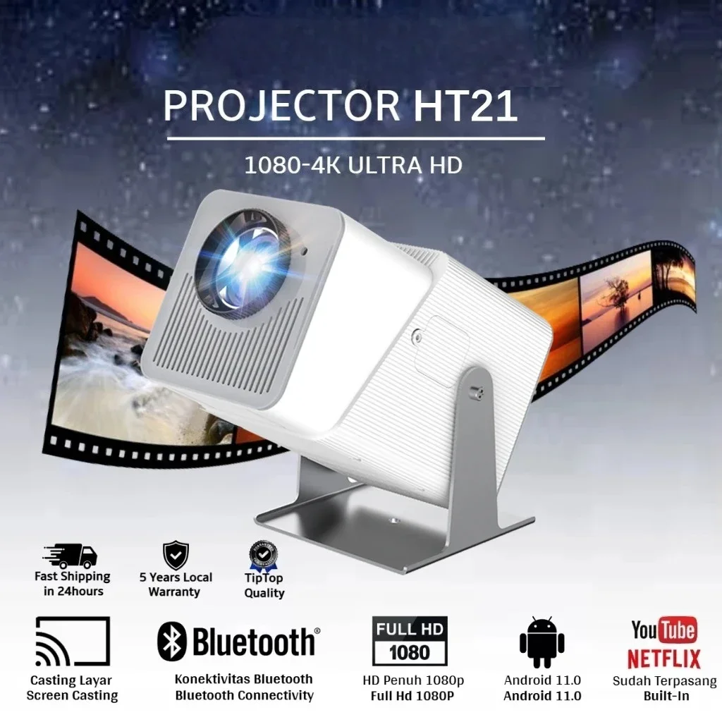 

Projector HT21 4K Android 11 Dual Wifi6 260ANSI Allwinner H713 BT5.0 1080P 1280*720P Home Cinema Outdoor Projetor