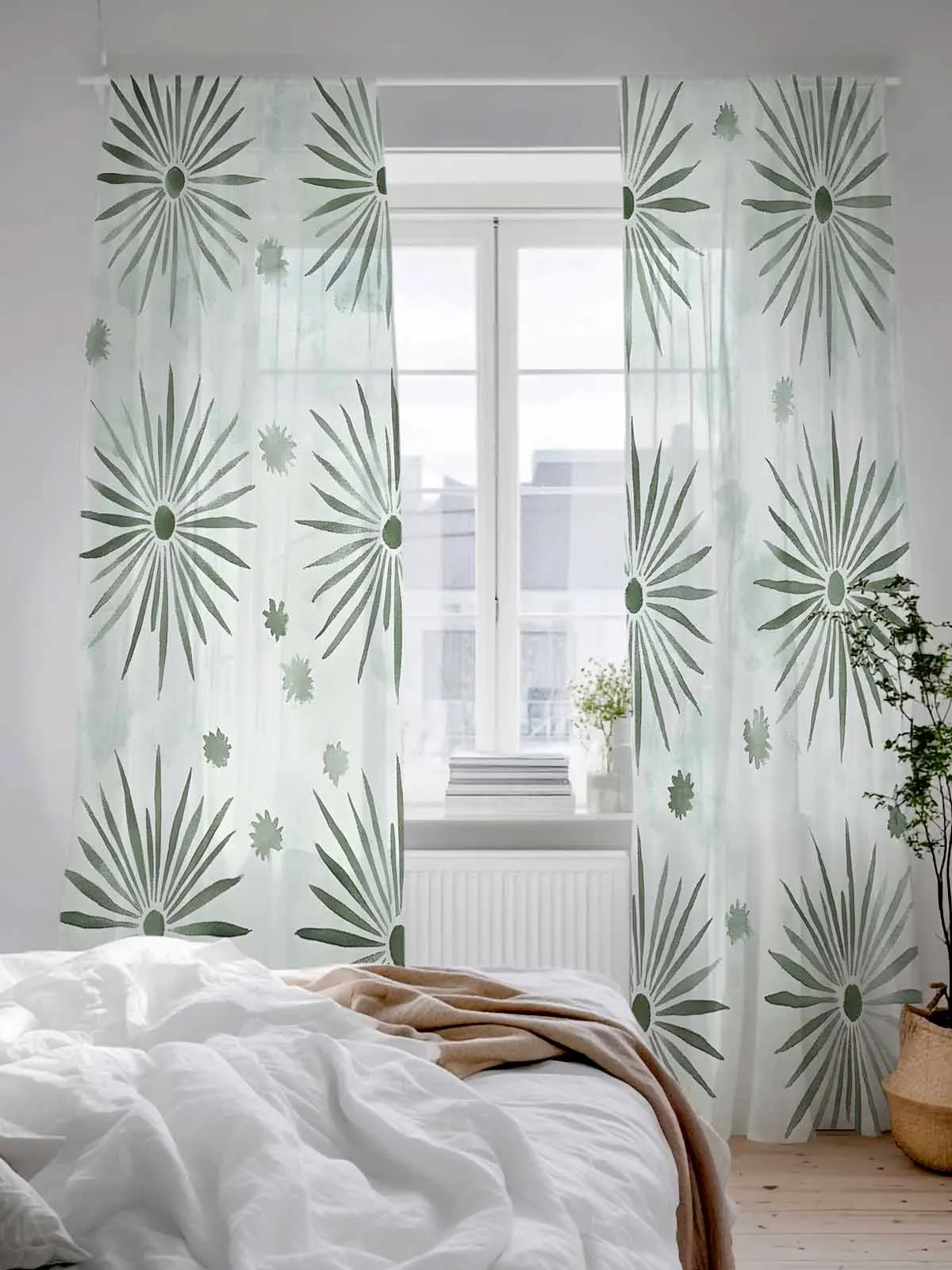 

Abstract Green Color Block Tulle Sheer Curtains for Living Room Bedroom Kitchen Decoration Voile Organza Curtains