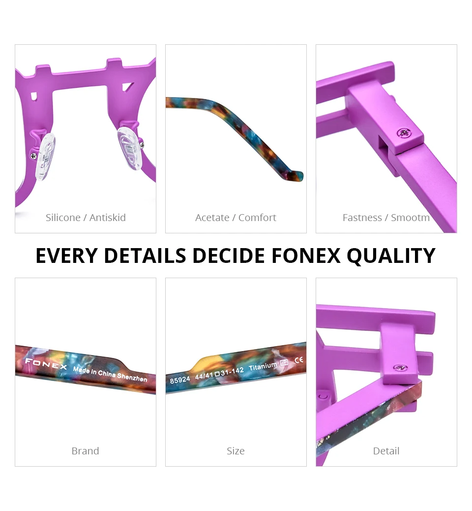 FONEX Reines Titan Brille Rahmen Männer 2025, Neue Mode Marke Design Quadrat Runde Brillen Frauen Retro Japanische Brillen 85924 – Detail 4