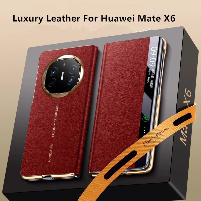 Luxury Leather Phone Case For Huawei Mate X6 Smart Window Flip-Free Answer Case Camera Protection Cover