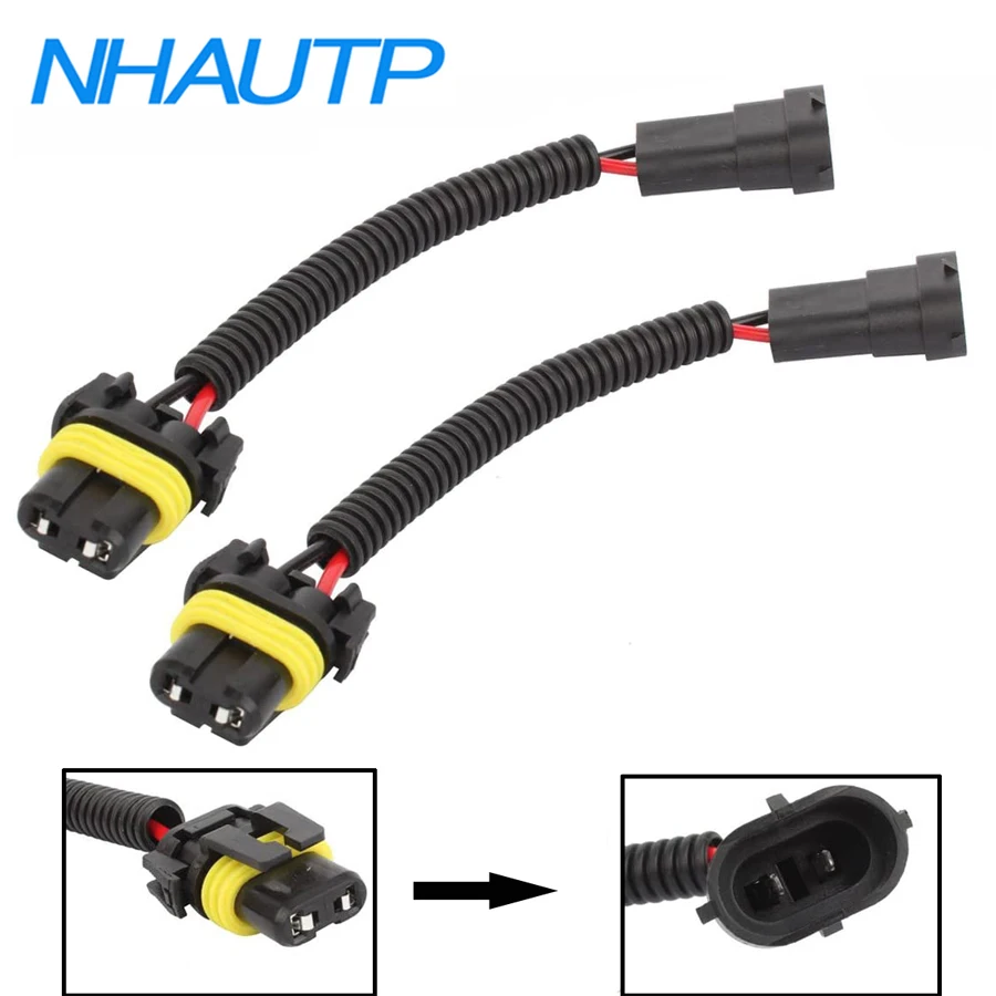 NHAUTP 2Pcs HB3 9005 HB4 9006 Female To H11 Male Socket Connector Wiring Harness Car Headlight Fog Light Plug Adapter Cable