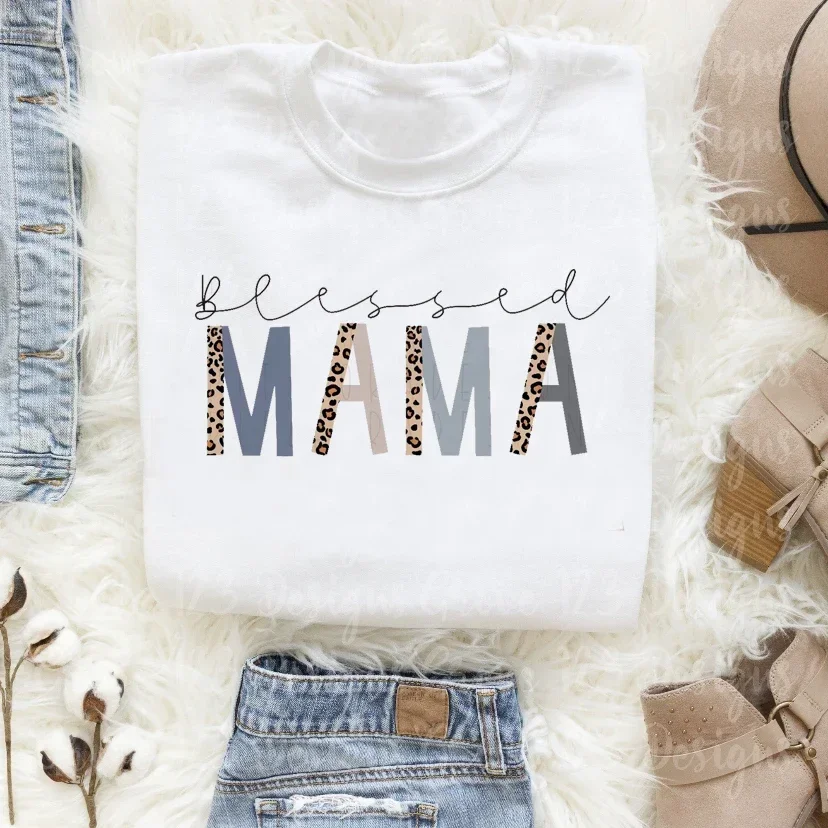 Moda nova moda verão feminina mãe impressa camiseta casual manga curta doce beleza cão pata padrão mama impresso camiseta.