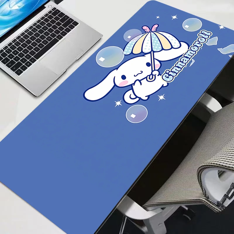 แผ่นรองเมาส์ซินนามอนโรลขอบล็อคขนาดใหญ่สำหรับคอมพิวเตอร์พีซีเกมเมอร์น่ารักอุปกรณ์เสริมสำหรับเล่นเกมแผ่นรองเมาส์คีย์บอร์ดแผ่นรองโต๊ะพรมแผ่นรองโต๊ะ