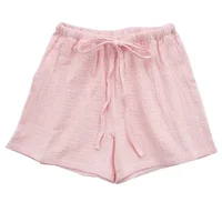 New summer ladies 100% cotton crepe solid color shorts multicolor loose casual home pants women  pajama pants  lounge pants pink - Image 6