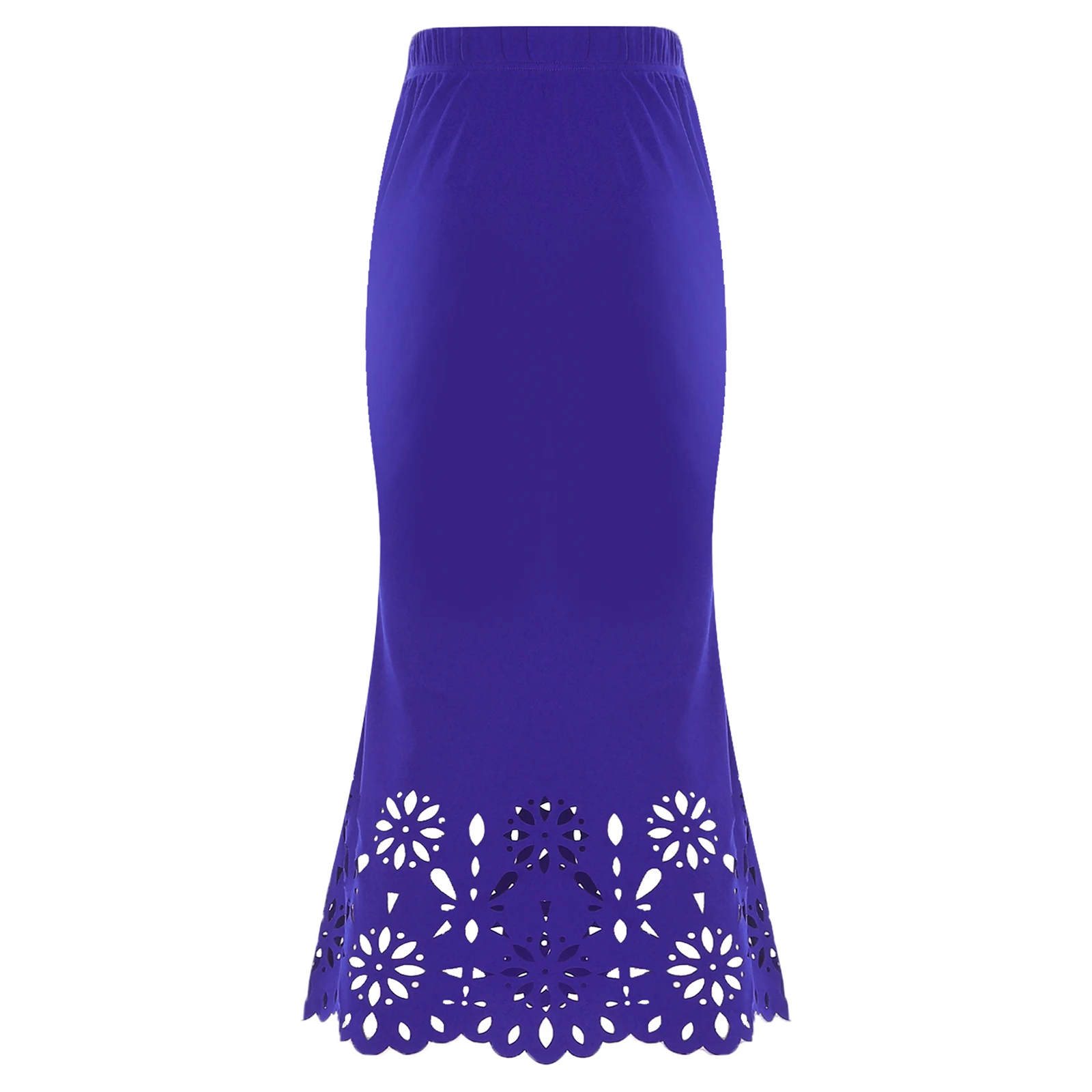 Women Hollow Hem Slim Fit Midi Skirts Elastic Waist Solid Color Bodycon Tea-length Skirt for Birthday Wedding Formal Dinner