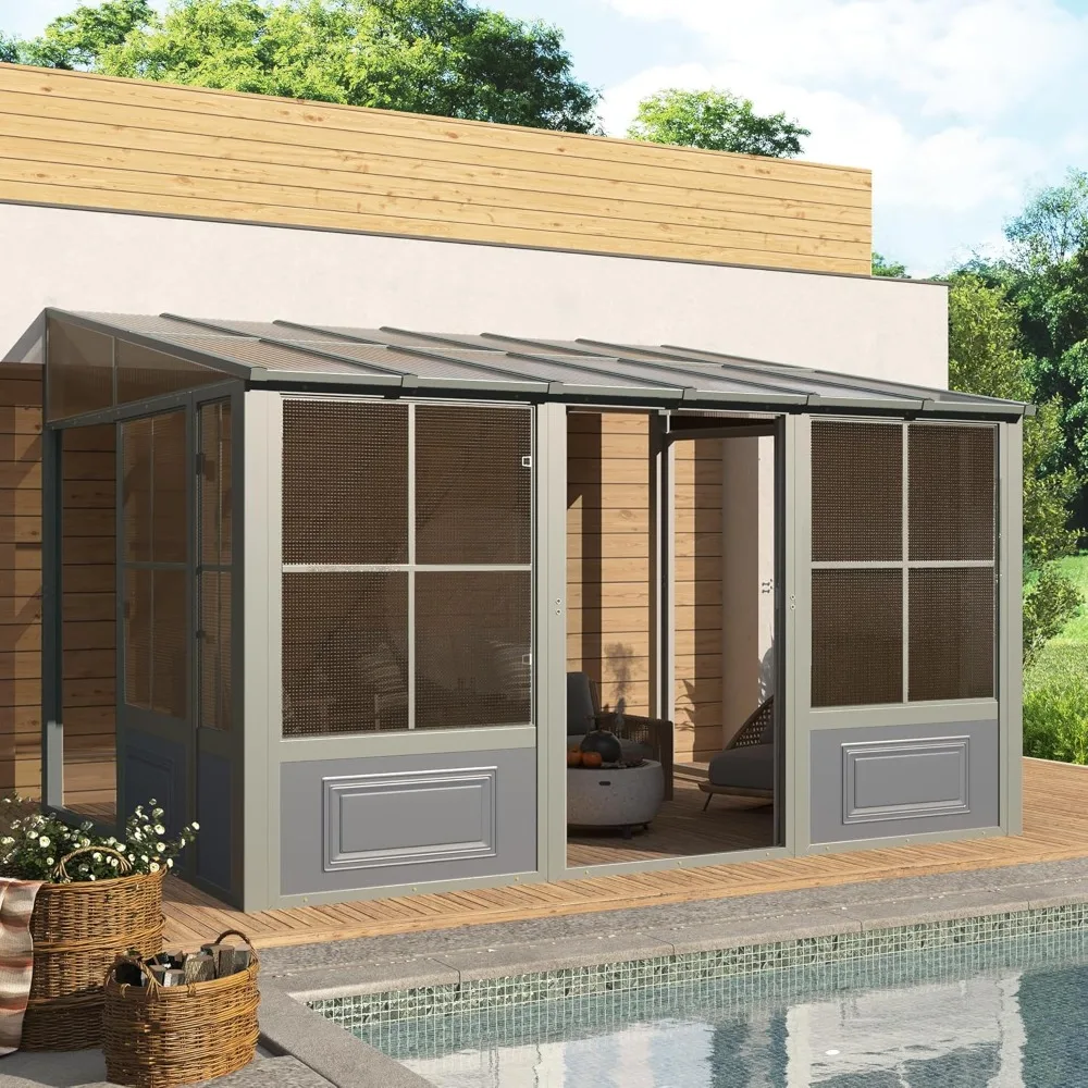 12'x 14 'Sunroom, Four Seasons Pavilion Sunroom, Galvanized Steel Roof, Aluminum Frame, Outdoor with Sliding Doors