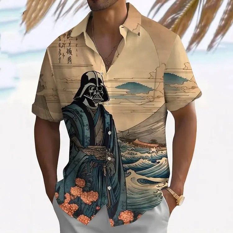 

New Men's Hawaiian Short Sleeved Shirt with Four Sided Elastic 3D Digital Printed Shirt