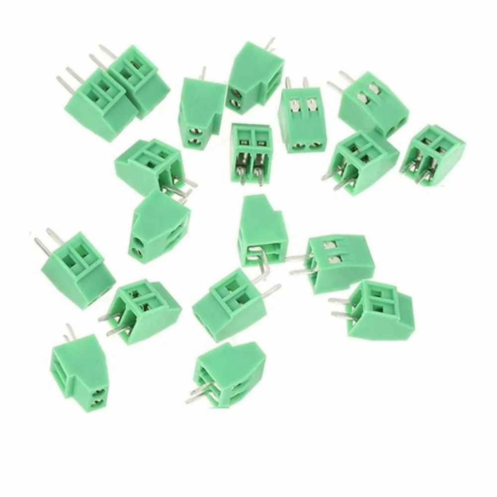 20PCS Green 2 Pin Terminal Block 2.54mm Pitch Connectable PCB Mount Connector Plug-in Type Terminal Connector Panel Wiring