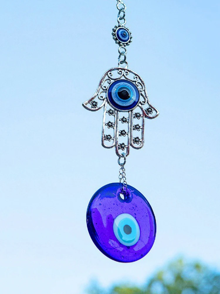 e Devil\'s Eye Glass Eye Pendant Turkish Jewelry, Blue Eyes Alloy Palm Pendant.