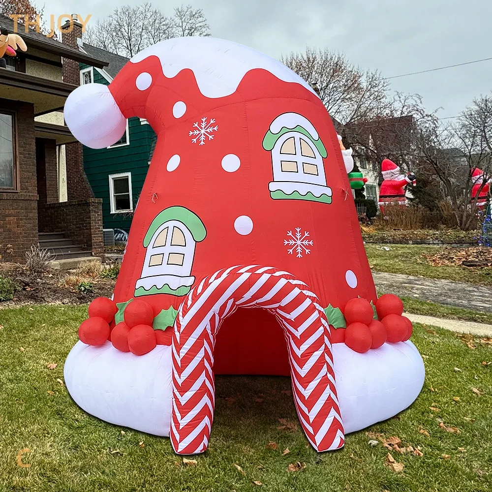 fast air ship to door,2025 Santa hat shape Inflatable Christmas Hole Tent, Customized big Inflatable Christmas House for sale