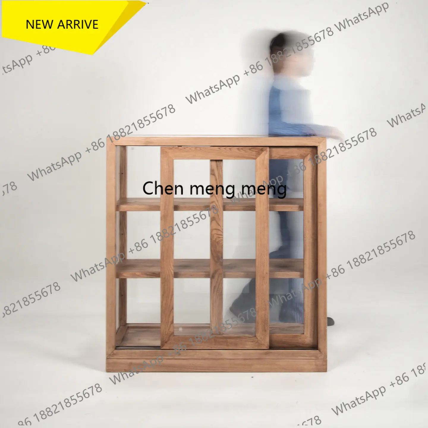 

Z183 Medieval style ash glass display cabinet Transparent glass with solid wood frame Medieval wabi-sabi style