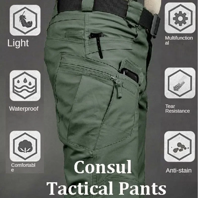 Men's Pants Waterproof Anti-stain Anti-tear Multifunctional Tactical IX7 Training Combat Multi-pocket Cargo Pants S-5XL