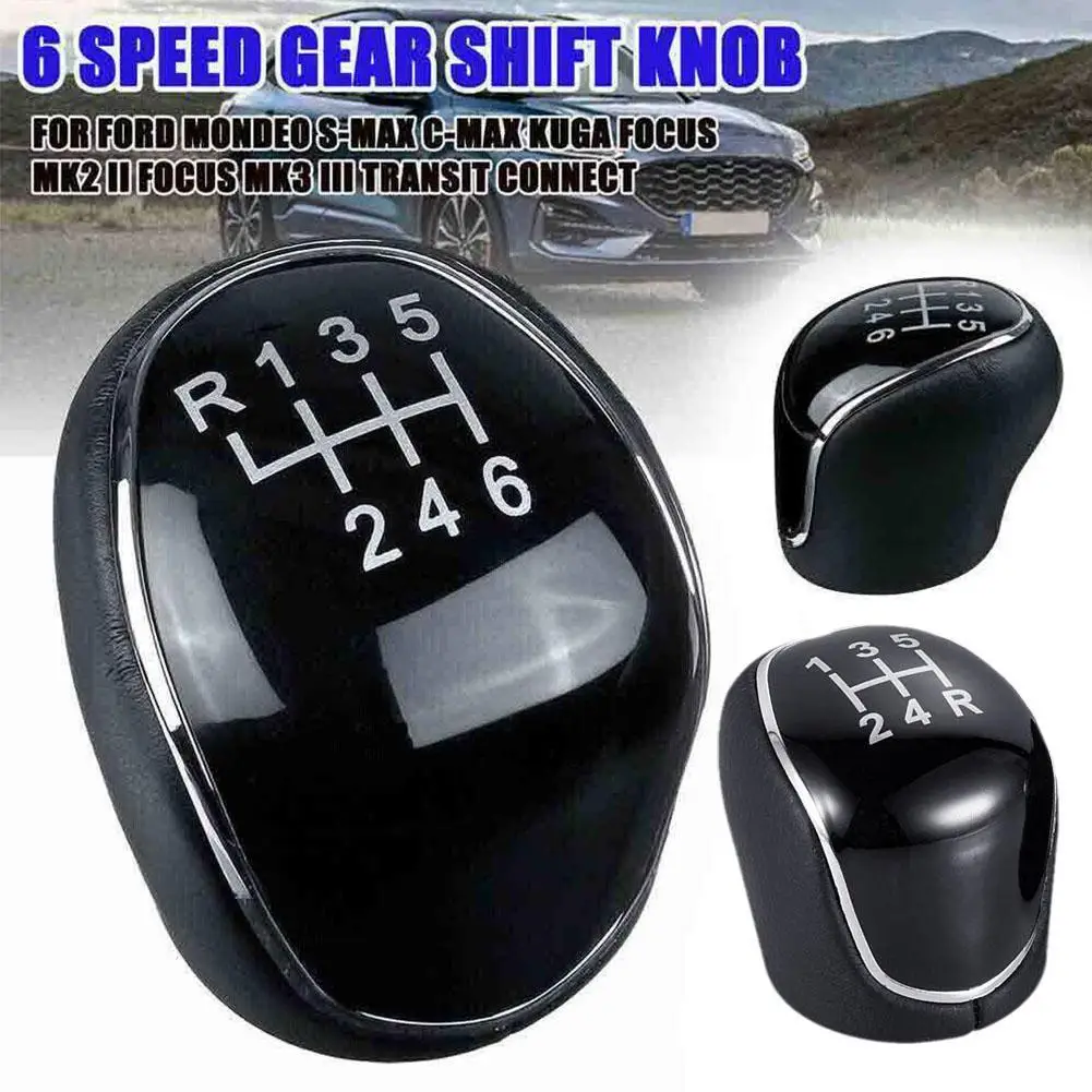 5/6 Speed Gear Shift Knob for FORD Mondeo Mk4 S-Max C-Max Focus Mk2 Kuga Leather Shifter Lever Arm Headball Car Accessories