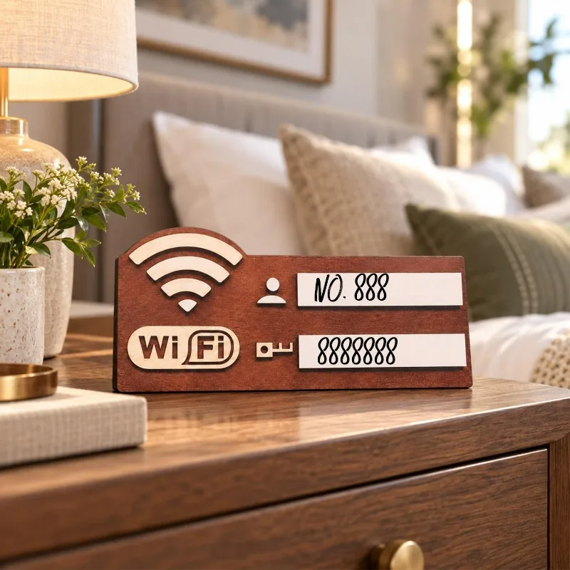 Vintage Wooden Wifi Password Sign Board with Pen Public Places House Shops Handwriting Network Signs Home Hotel Wall Decoration
