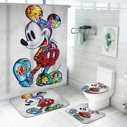 Disney Mickey Anime Cute Shower Bath Curtain For 4 Piece Bathroom Decorations And Accessories Sets Full Set Mats Luxury