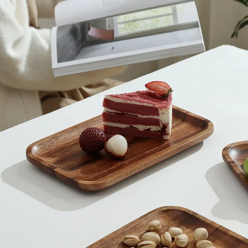 Japanese Acacia Wooden Tray Solid Wood Tea Tray Service Tray Coffee Afternoon Tea Dessert Tray Home Kitchen Decoration Tray