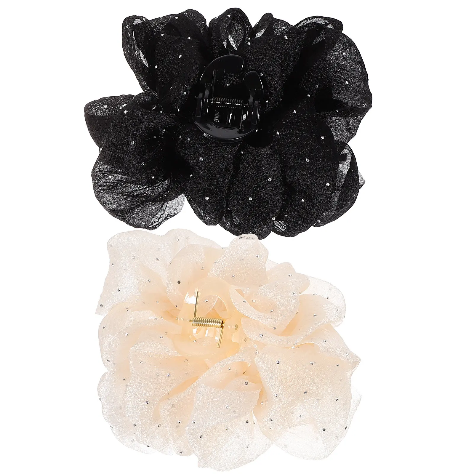 

2Pcs Elegant Chiffon Hair Claw Clips for Women Lightweight Rhinestone Embellished Large Jaw Clips Stylish Hair Styling