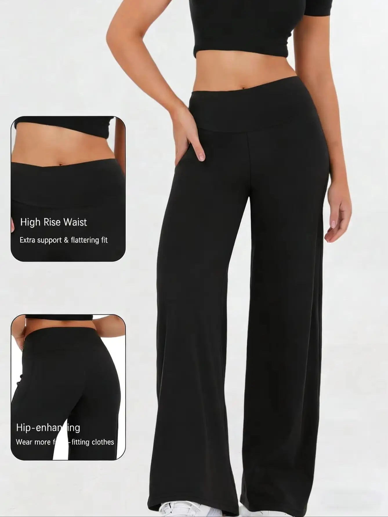 

High Waist Straight Leg Wide Leg Pants Breathable Polyester Material Casual Bottoms For Work Outdoor And Daily Exercise