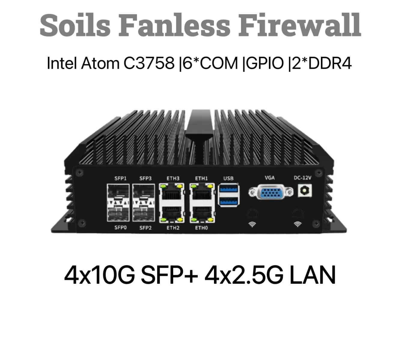 Topton Fanless Firewall 4x10G SFP+ 4xi226-V 2.5G LAN Intel Atom C3758 8 Core Home Server Soft Router Mini PC GPIO 6*COM AES-NI