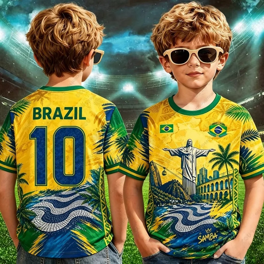 2026 Brazilian Selection Shirt Summer New Brazil Football Jerseys children's clothing Football Sports Tshirts Tees kids clothes