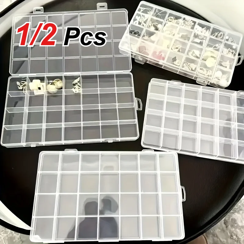 1/2 PCS 24 Grid Transparent Plastic Storage Box Suitable for Jewelry Hardware Handmade Material Multi Grid Organizing Box