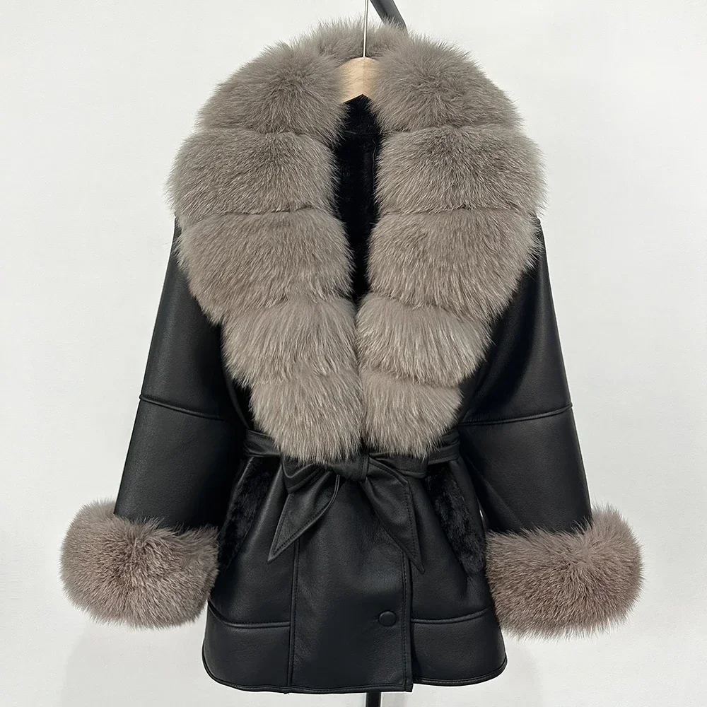 Mantel Bulu Asli Elegan Baru Musim Gugur Musim Dingin Jaket Bulu Domba Wanita 2025 Jaket Kulit Imitasi Wanita Bulu Asli Besar Pakaian Luar Hangat Atasan