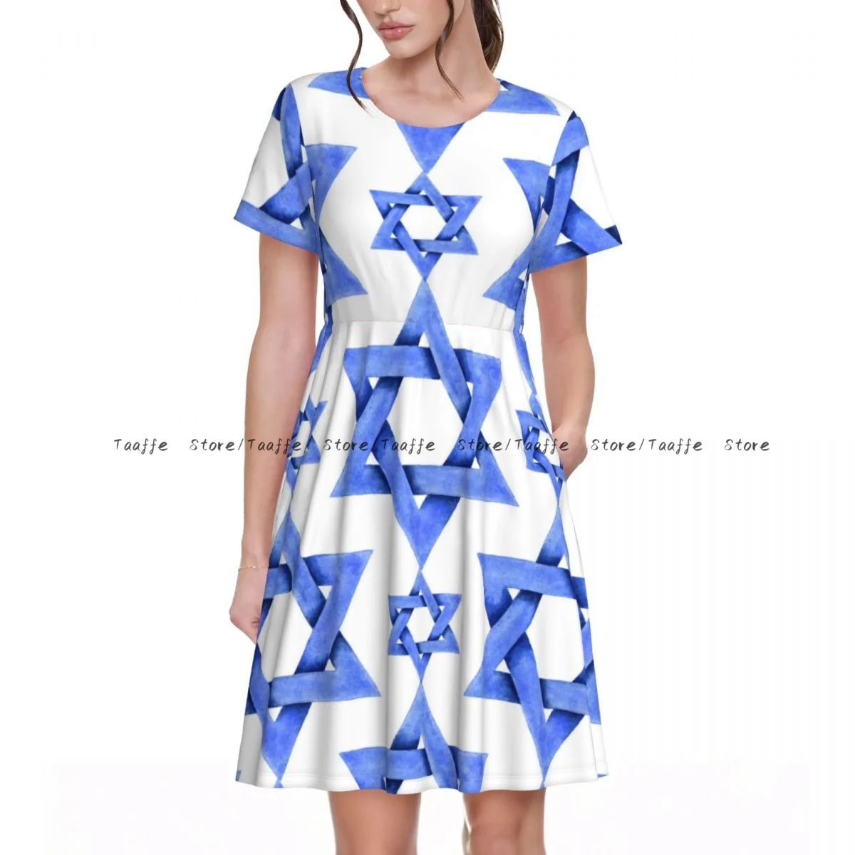 

Women Casual Elegant Dress Star Of Israel Pattern Short Sleeves Loose Dresses Weekend Holiday