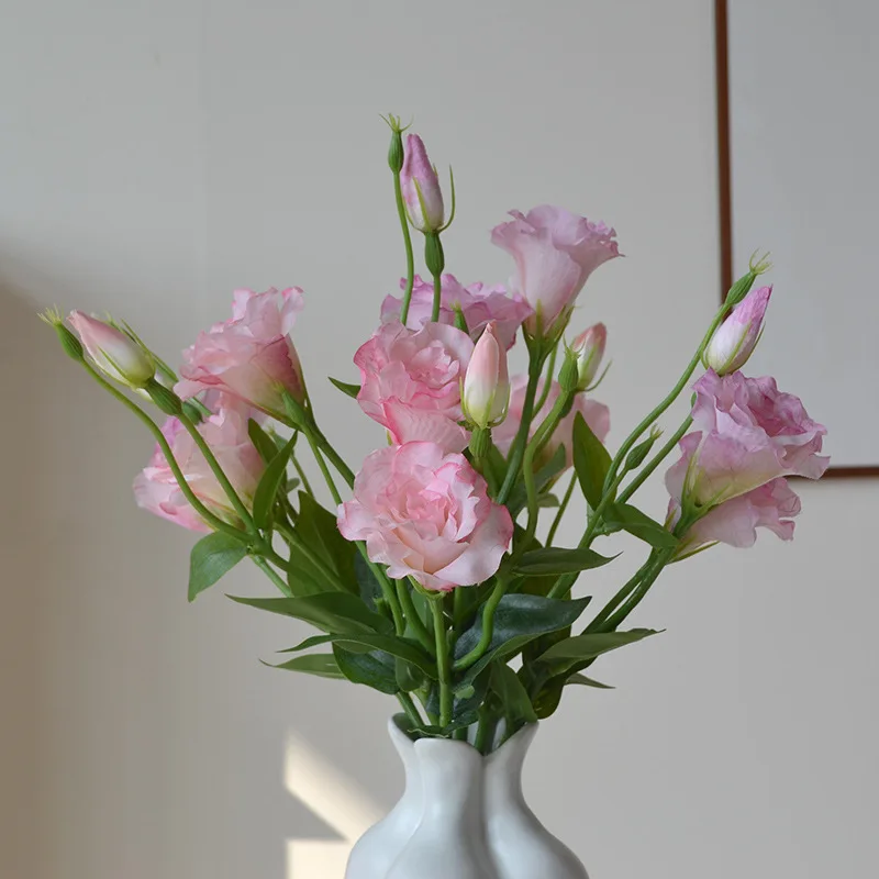 5 Stück künstliche Blumen, 3 Köpfe von Eustoma, Blumenstrauß, Hochzeitsdekoration, Seide, Lisianthus, Party-Arrangement, Heimdekoration, Tischblumen