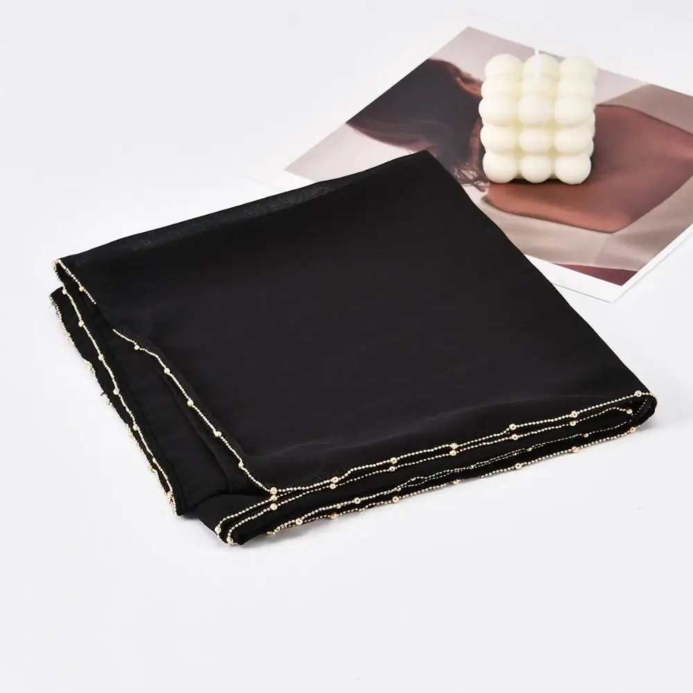 

Роскошный однотонный шарф в этническом стиле, длинная бандана, платок с бусинами, тонкая цепочка Tudung Daily