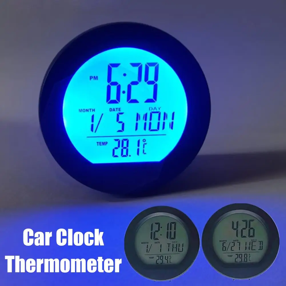 Solar Car Clock Digital Auto Date Week Thermometer Display Watch Multi-Function Luminous Time LCD Accessories Car Interior Y1V4