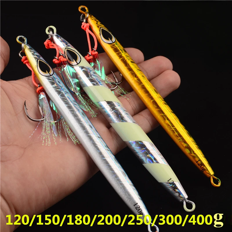 1pcs 120-400g NEW Laser night light Slow Sinking Metal Jig Long Casting Slow Sinking Fall JigsSaltwater Deepsea Fishing Lure