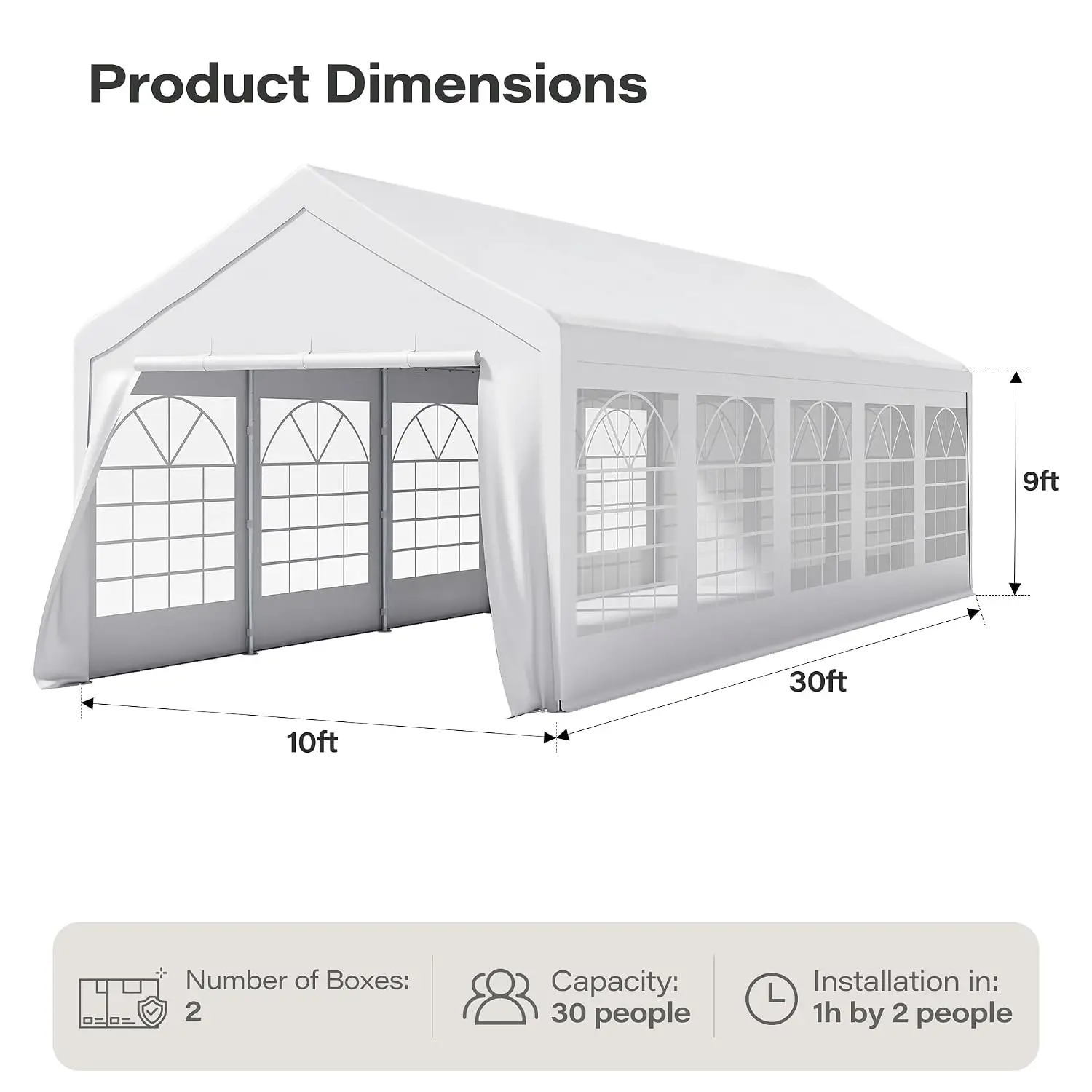10x30 Heavy Duty White Party Canopy with Removable Sidewalls & Steel Frame, Outdoor Shelter for Wedding BBQ Birthday, Customized
