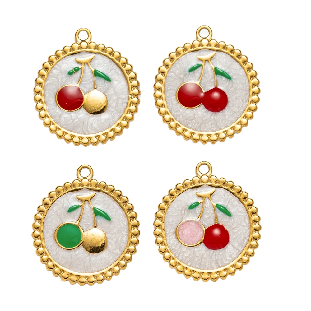 5Pcs Stainless Steel Enamel Cherry Charms Wholesale Assorted Bulk Metal for DIY Necklace Bracelet Earring Jewelry Craft Making image 5