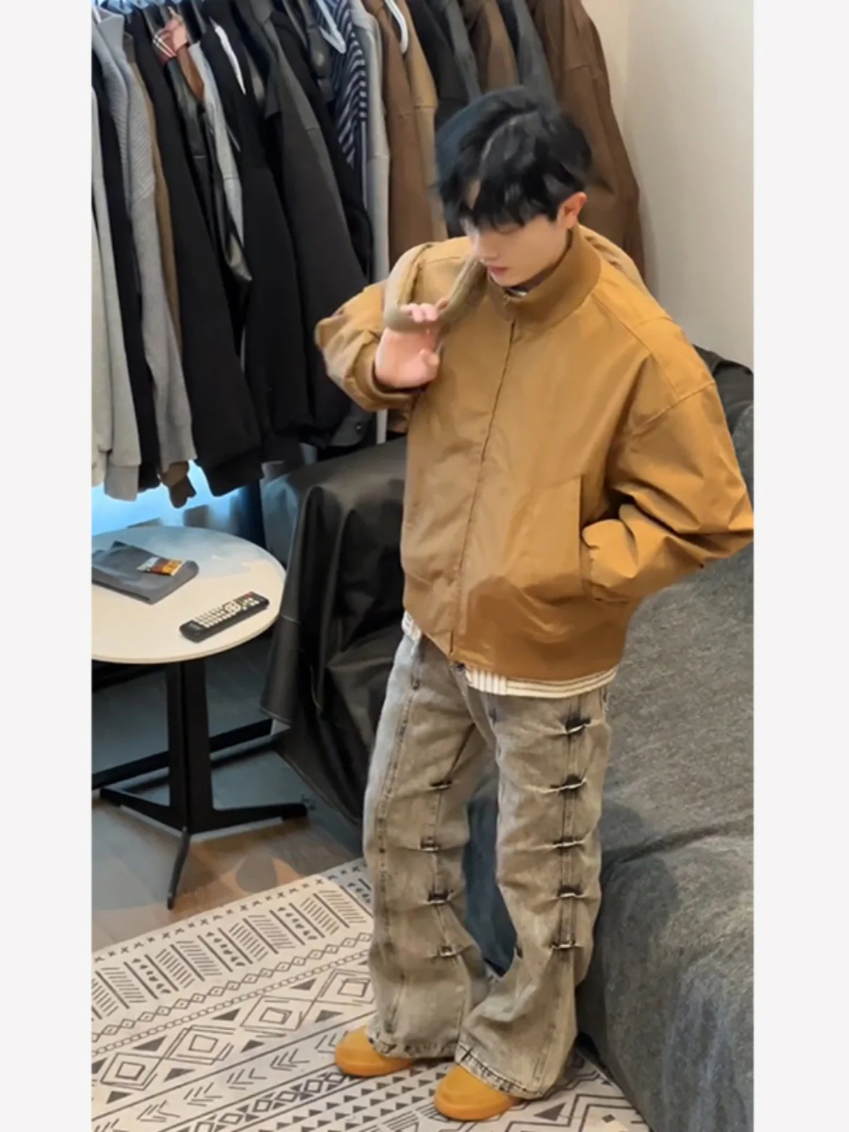 

Brown Stand Collar Flight Jaet Men's Spring Autumn Cleanfit American Baseball orm ort oulder Outerwear