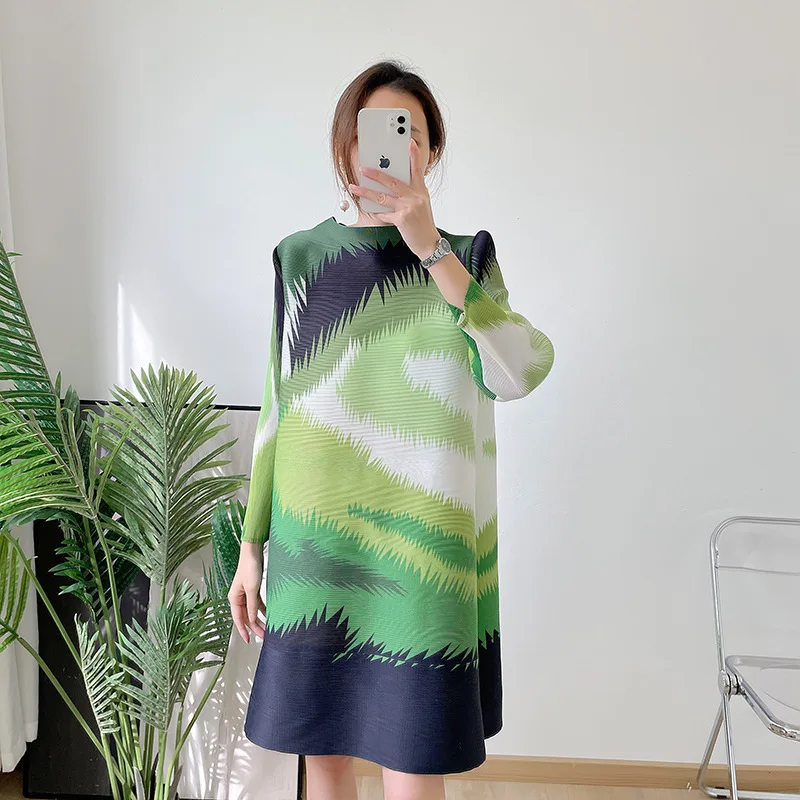 

Pleated Print Dress 2022 Spring Summer Large Gradient Dress Looks Thin And Loose Long Dress