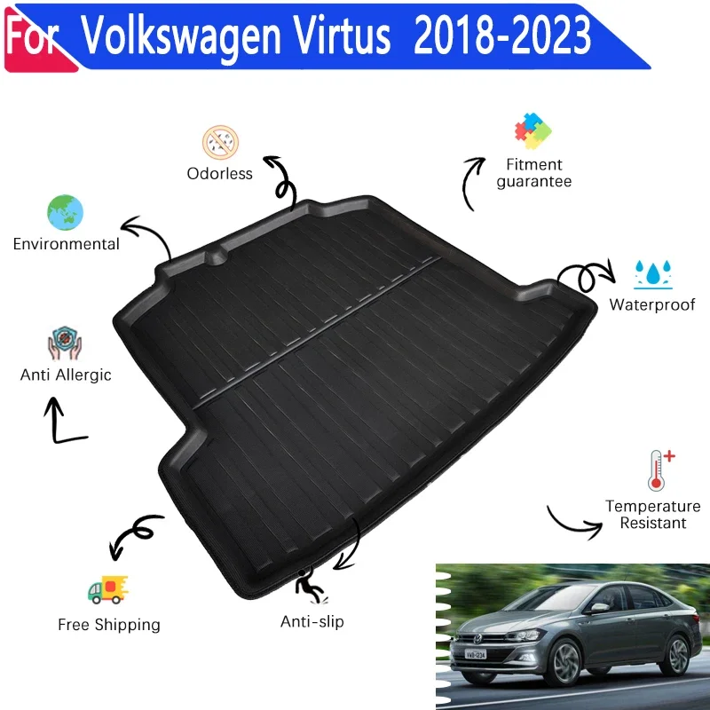 Car Trunk Mat for VW Virtus Volkswagen Polo Sedan Lavida XR 2018~2023 Sedan Car Rear Cargo Tray Trunk Easy Clean Pad Accessories