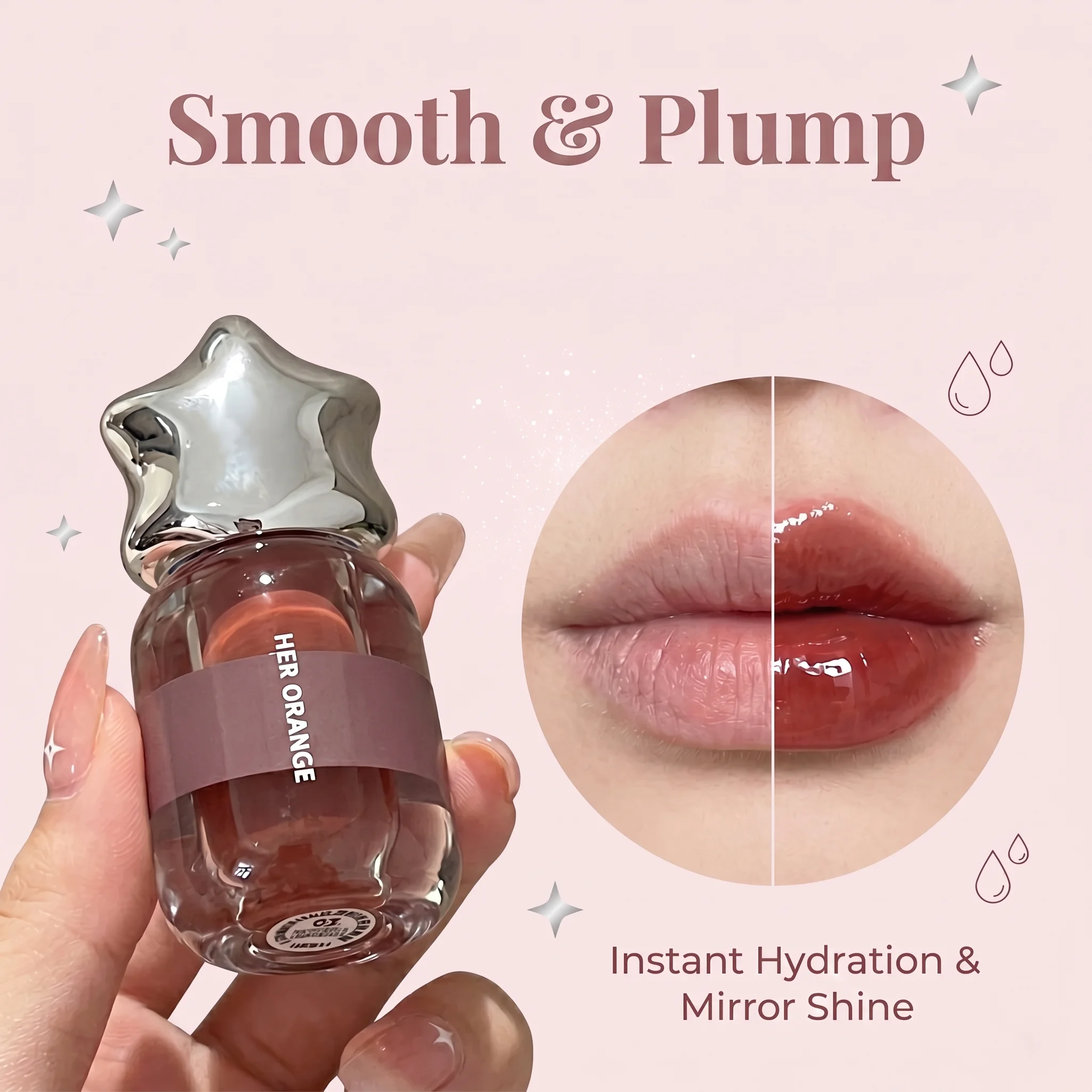 Herorange Glänzender Lippenstift mit Spiegeleffekt, Feuchtigkeitsspendender Transparenter Lip Tint, Jugendliches Nude-Make-up – Detail 3