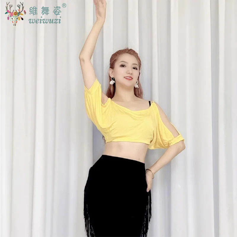 Prática de dança do ventre modal topo manga curta ou saia borla roupas prática temperamento feminino desempenho exercício roupas