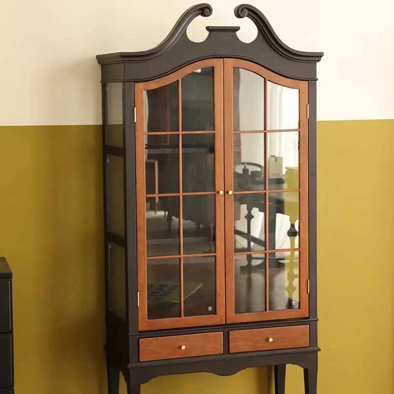 

American all-solid wood Nanyang retro wine cabinet Solid wood Republic of China Shanghai-style bookcase Display cabinet