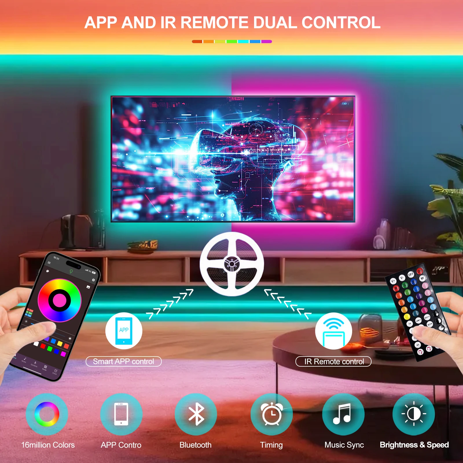USB LED Strip Lights 5050 RGB Bluetooth Control Kit Color Changing Flexible Ribbon LED Tape Self-adhesive for TV Backlight Diode
