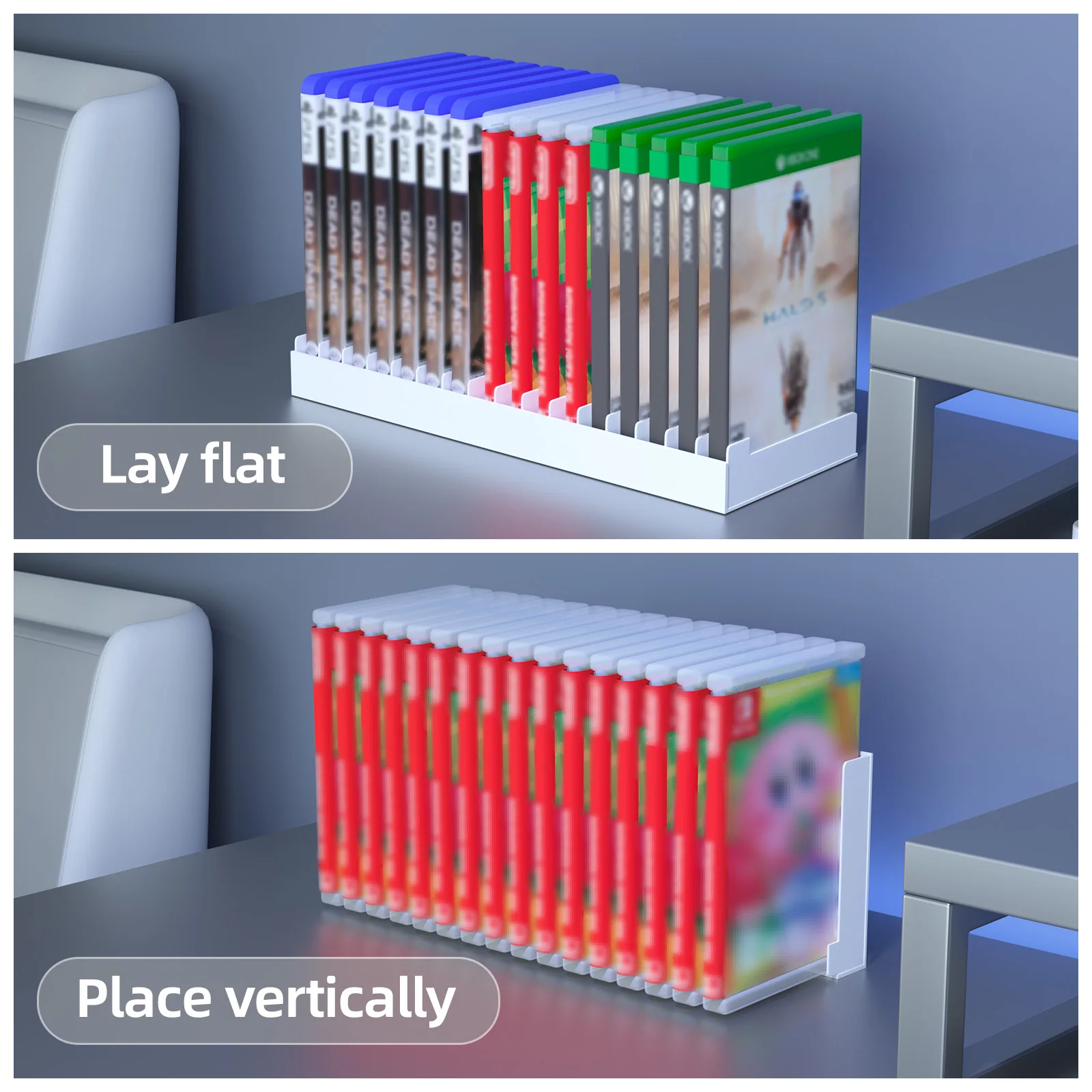 Video Game Storage Stand Tower for PS5/ PS4/ PS3/ Xbox Series S & X/Xbox one Game, Universal Game Disc Holder Vertical Blu Ray C